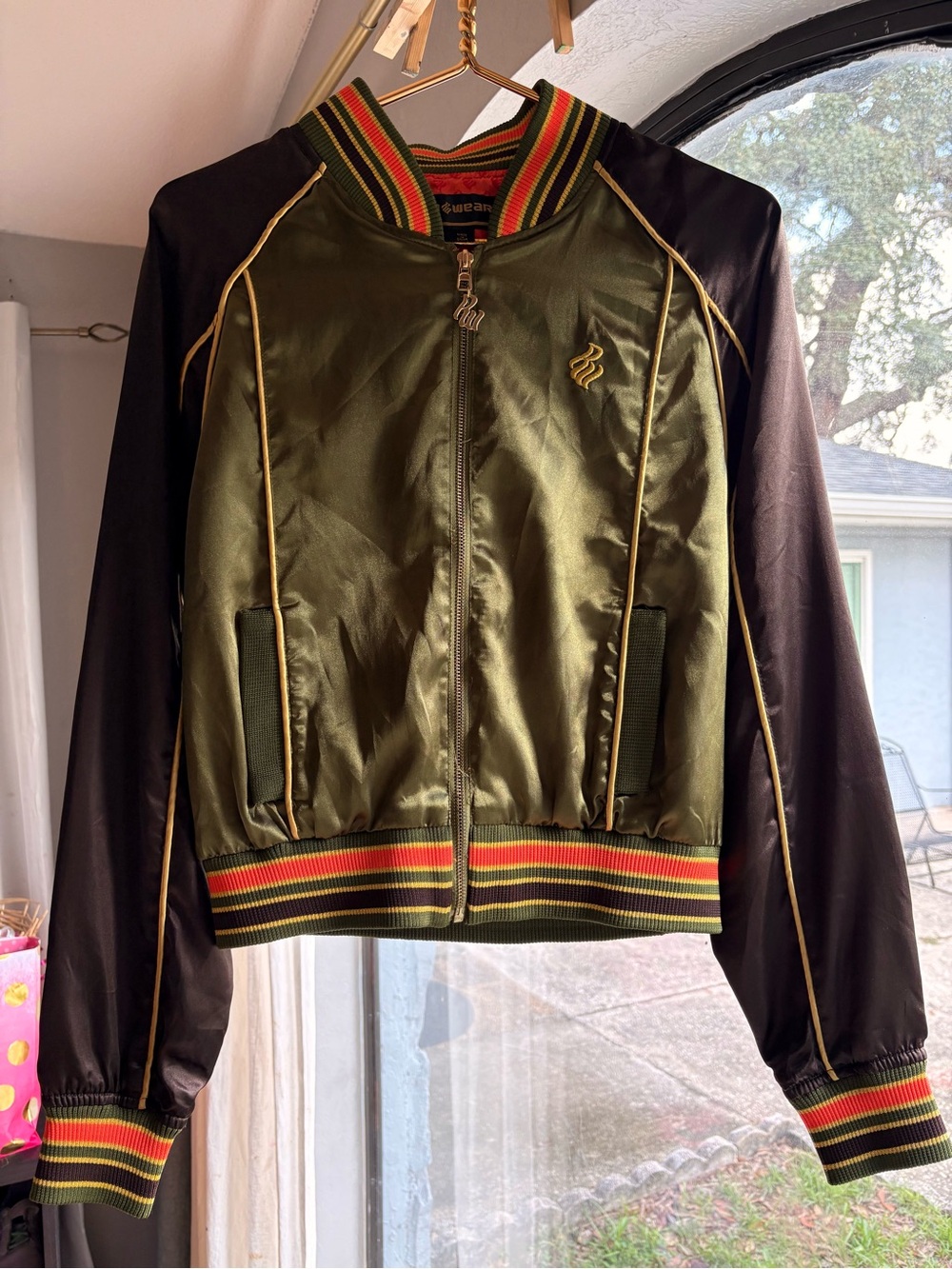Rocawear Women's Green Brown Varsity Jacket Full Zip Embroidered 99 Y2K Jay-Z